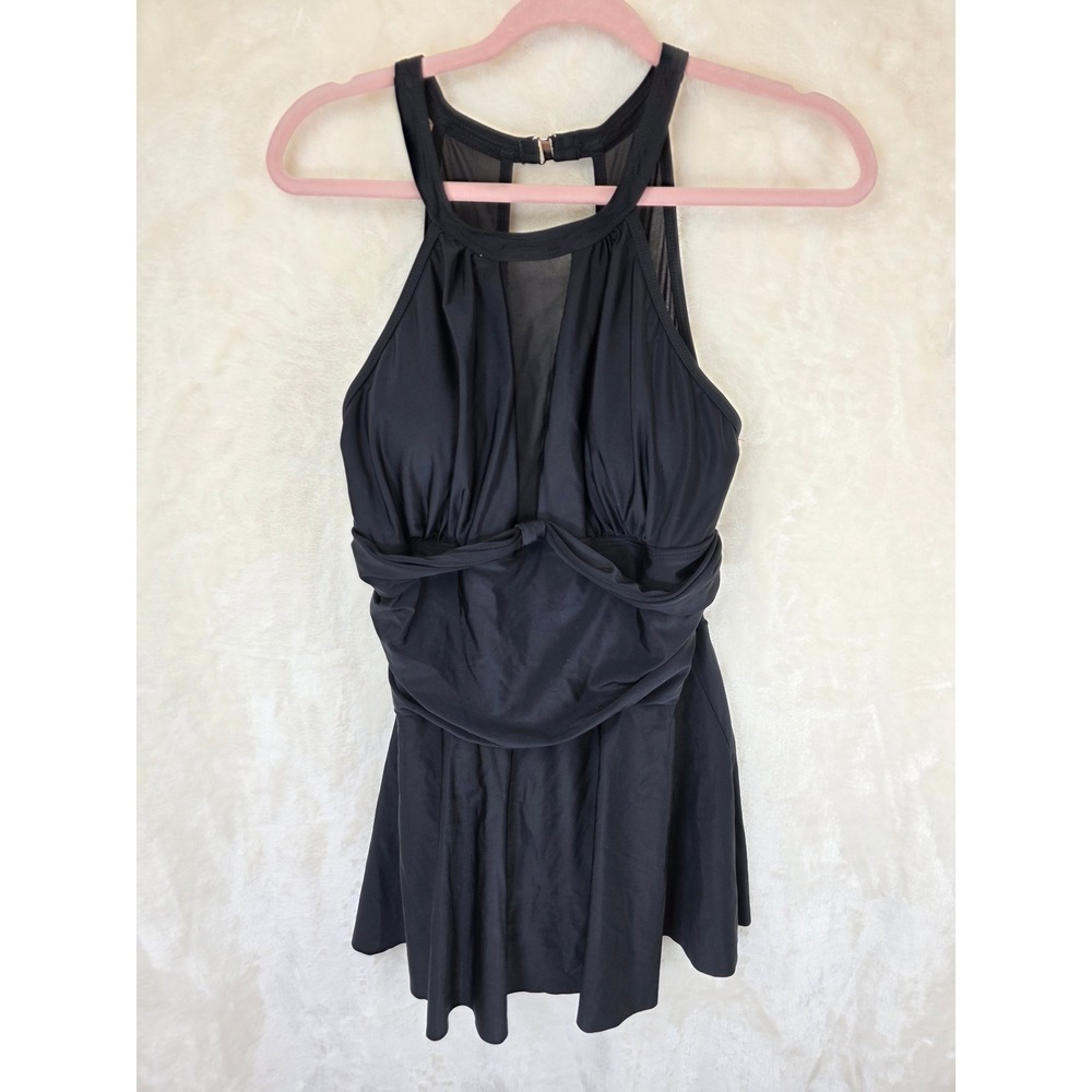 Holipick Womens Black High Neck Mesh Halter Swimdress One Piece Swimsuit